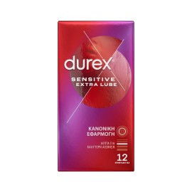 Durex Sensitive Extra Lube Προφυλακτικά Πολύ Λεπτά με Έξτρα Λιπαντικό 12 τεμάχια