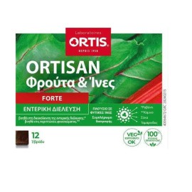 Ortis Ortisan Forte Fruits & Fibres Σύμπλήρωμα Διατροφής με Φρούτα & Ίνες για Διευκόλυνση της Εντερικής Διέλευσης 12 ταμπλέτες