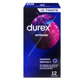 Durex Intense Προφυλακτικά με Κουκίδες Ραβδώσεις και Διεγερτικό Τζέλ Κανονική Εφαρμογή 12 τεμάχια