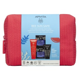 Apivita Promo Bee Sun Safe Ενυδατική Κρέμα-Gel Προσώπου SPF50  50ml & Δώρο Sea Lavender Face Mask 2x8ml & Black Detox Cleansing Jelly 50ml σε Κοραλλί Καλοκαιρινό Τσαντάκι