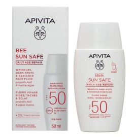 Apivita Bee Sun Safe Λεπτόρρευστη Κρέμα Προσώπου Λάμψης για Ρυτίδες & Πανάδες Dry Touch SPF50 50ml