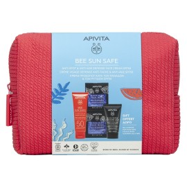 Apivita Promo Bee Sun Safe Κρέμα Προσώπου Κατά των Πανάδων & των Ρυτίδων SPF50 50ml & Δώρο Sea Lavender Face Mask 2x8ml & Black Detox Cleansing Jelly 50ml σε Κοραλλί Καλοκαιρινό Τσαντάκι