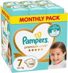 Pampers Premium Care Monthly Pack Πάνες με Αυτοκόλλητo No 7 για 15+kg 108τμχ