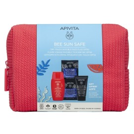 Apivita Promo Bee Sun Safe Λεπτόρρευστη Kρέμα Προσώπου Dry Touch SPF50 50ml & Δώρο Sea Lavender Face Mask 2x8ml & Black Detox Cleansing Jelly 50ml σε Κοραλλί Καλοκαιρινό Τσαντάκι